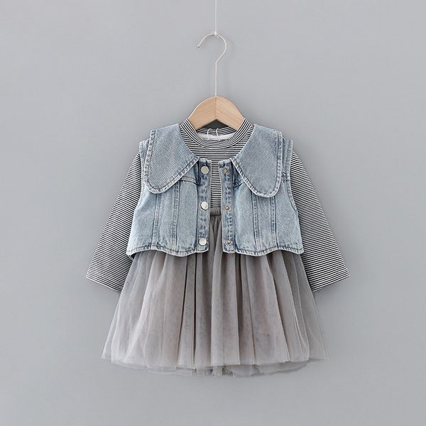 

girl's clothes autumn kids denim jacket dress costume suit for baby girls casual dresses girl coat princess dresses, Red;yellow