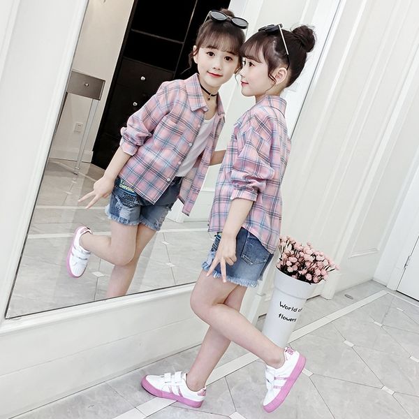 

girls thin 2020 western style shirt children's plaid shirt fashionable big girl sunscreen clothes, White;black