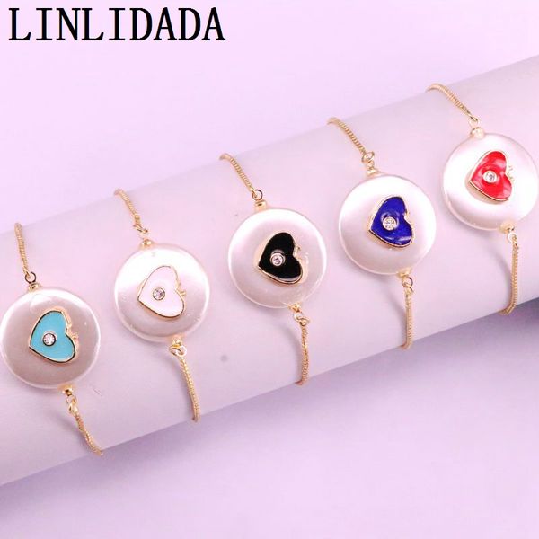 

10pcs fashion pearl shell with colorful enamel moon heart star eye charm connector bracelets femme jewelry, Black