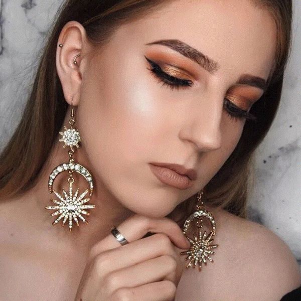 

sun moon star big hanging earrings vintage dangle earrings for women trendy fashion jewelry drop long, Silver
