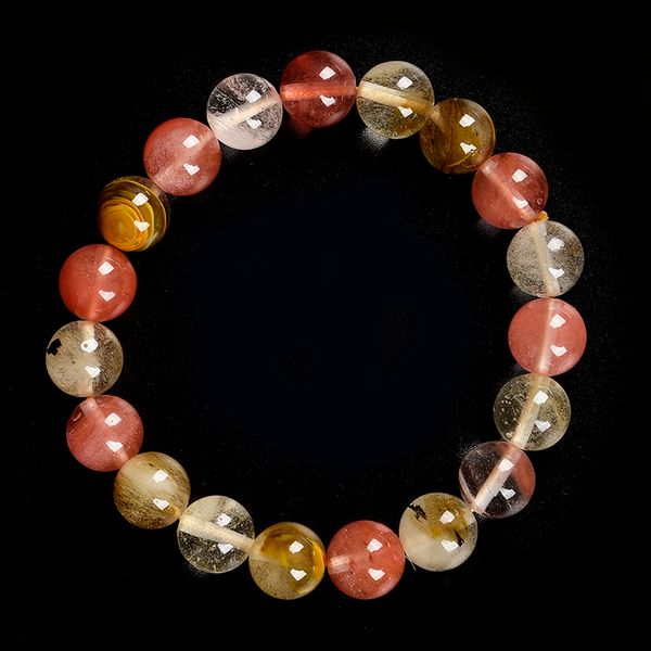 

cool nearly round beads and a clear add transparent design verdant color 10 mm watermelon tourmaline crystal bracelet, Golden;silver