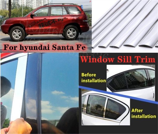 

puou high-quality car full window pillar trim cover stainless steel chrome decoration for santa fe 2015 car styling