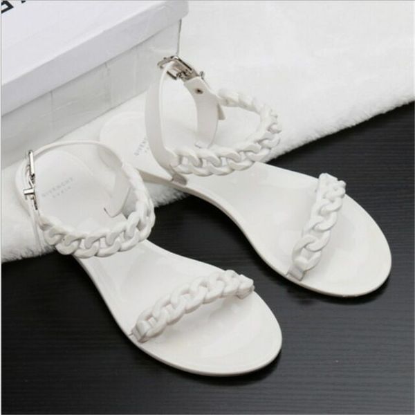 

europe and the united states new plastic chain beach shoes candy color jelly sandals chain flat bottomed out sandals cs022, Black