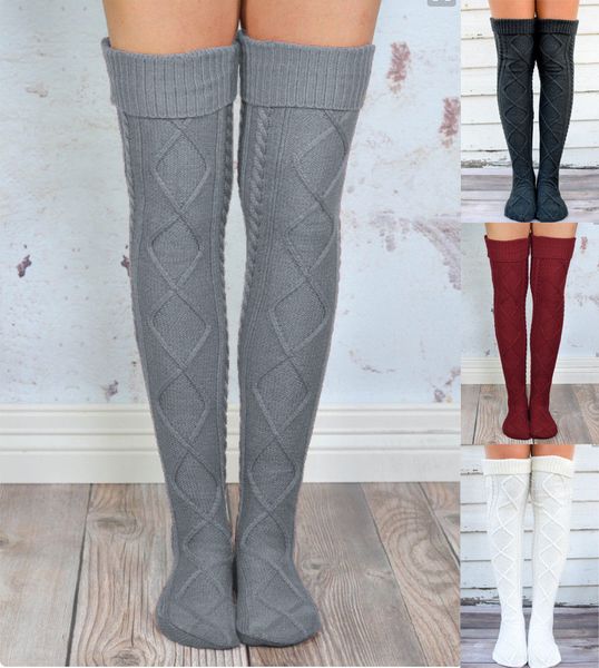 

warm solid over knee long boot thigh-high warm socks stockings ladies winter cable knit appeal