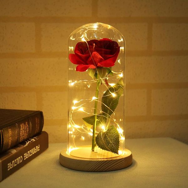 

wooden base night lights creative usb rose flower glass dome copper wire fairy string lights valentine wedding birthday gift
