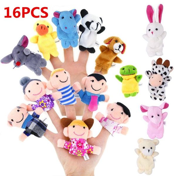 

kidlove 16pcs cartoon animal plush finger puppets set cute dolls for children, story time, shows, playtime, schools