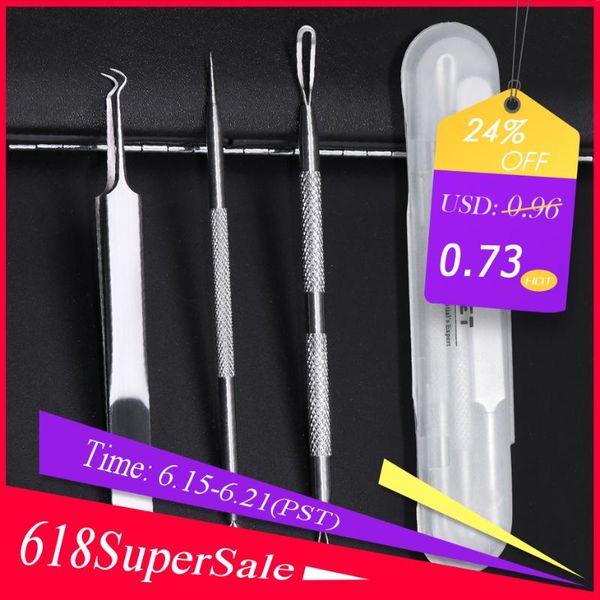 

nail art kits 3pcs acne remover toolkit blackhead pimple cleaning needles comedones squeezing tweezers facial kit beauty care tools bemp01