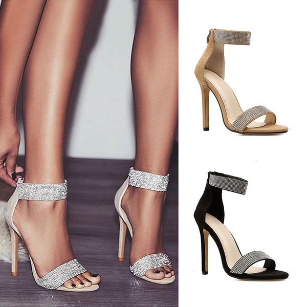 

new rhinestone women pumps shine high heels women shoes fashion women sandals zipper wedding shoes stiletto classic pumps, Black