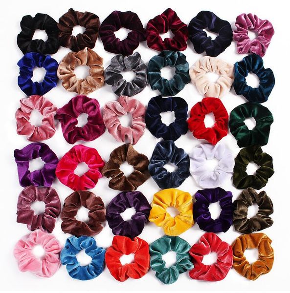 

36 colors velvet scrunchie women girls elastic hair rubber bands accessories gum tie hair ring rope ponytail holder, Slivery;white