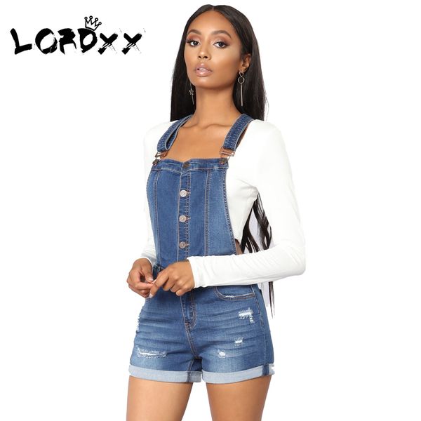 

lordxx women denim overalls shorts blue roll-up cuffs button down summer denim romper short overalls jeans for women, Black;white
