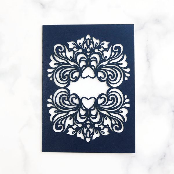 

spring theme wedding invitation card dark blue laser cut mother's day ceremony blessing card invitations party design supplies, Black