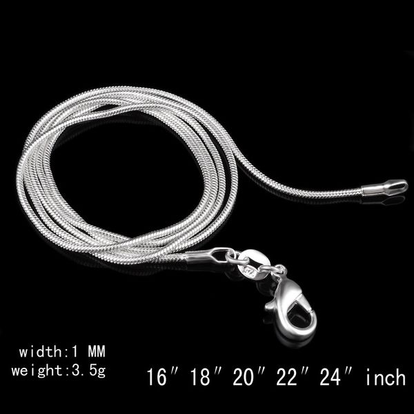 

925 sterling silver plated snake chain necklaces for woman lobster clasps smooth chain statement jewelry size 1mm 16 18 20 22 24 inch