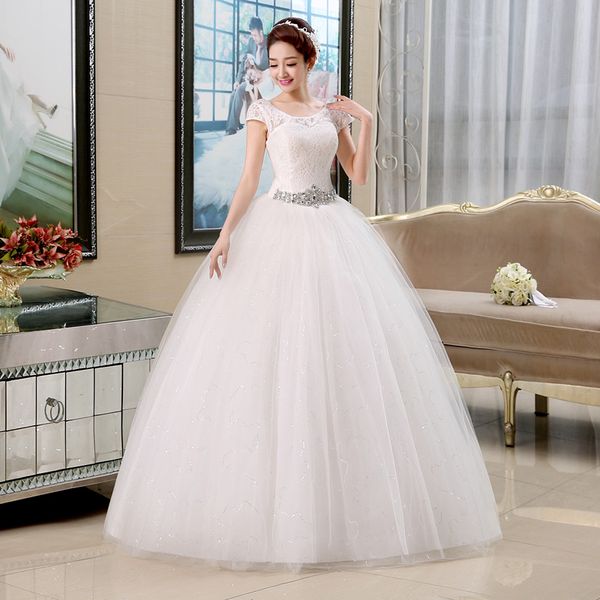 

short sleeves wedding dresses with crystal 2020 in stock lace tulle wedding gowns ivory white bride dress