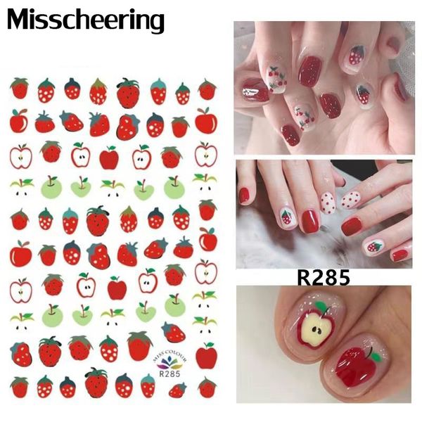 

fruit nail sticker strawberry/watermelon/lemon/cherry/avocado adhesive stickers flowers decals 3d cute diy nail art decorations, Black