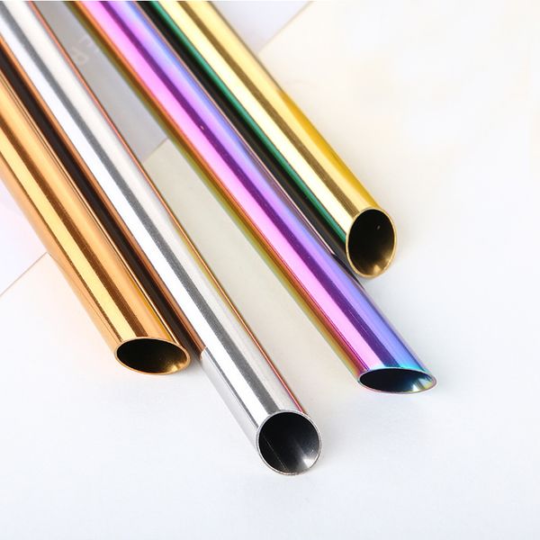 

durable stainless steel 8.5" straight drinking straw dia 12mm round mouth bevel milk tea straws multicolor metal bar family kitchen dhl