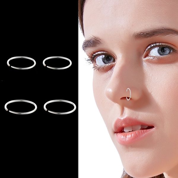 

1 pair 925 sterling silver nose ring hoop piercing silver hoops 8mm 10mm helix piercing ear hoop septum, Slivery;golden