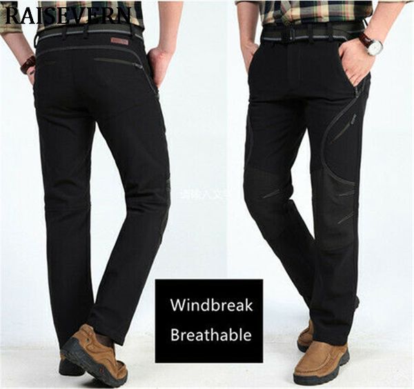 

breathable waterproof quick dry casual pants men outdoor climbing winter warm plus velvet trousers men's cargo pants, Black