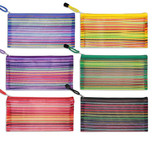 

high-quality women casual cosmetic cases zipper mesh pouch pen pencil case stationery pouch makeup bag random color