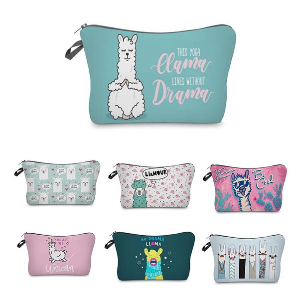 

water resistant cosmetic organizer bag makeup bag printing llama cosmetic fashion women multifunction beauty