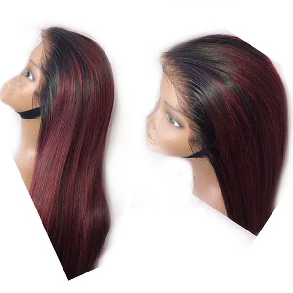

preplucked 13x6 13x4 основные lace front человеческих волос парик длинные прямые remy бразильский ломбера 1b красный бордовый волос парики ш, Black