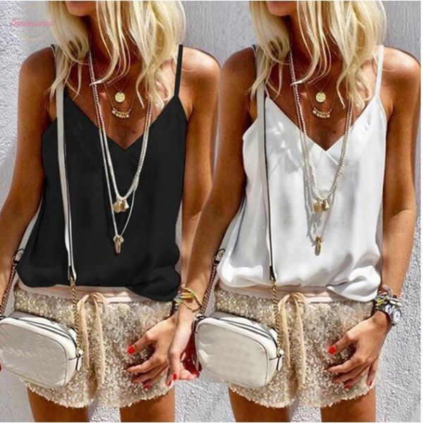 

plus size summer solid fashion strap chiffon blouse casual ladies vest tee female womens sleeveless shirt blusas crop, White
