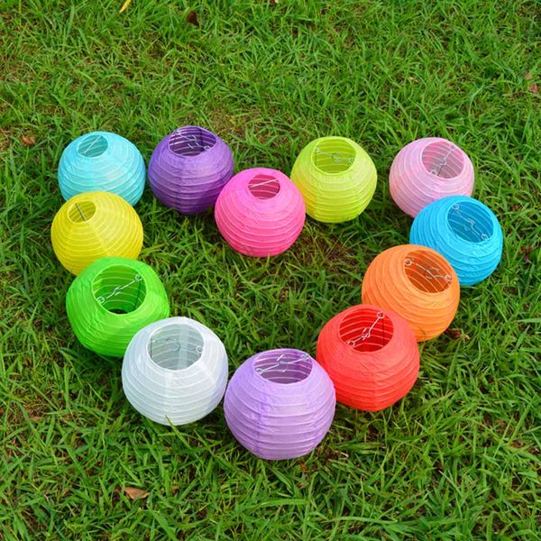 

10pieces 4inch 10cm multicolor chinese traditional wedding round hanging paper lantern white wedding party decoration lampion