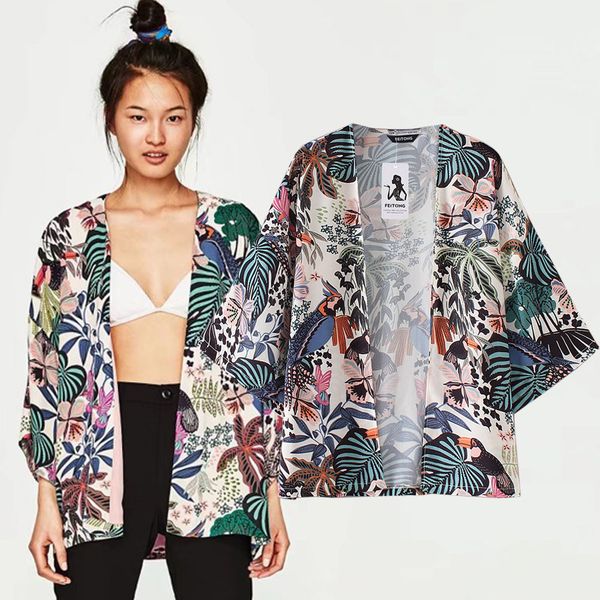 

women's jackets womens jacket fashion casual women floral chiffon kimono oversized with fringe shawls wraps plus size casacas para muje, Black;brown
