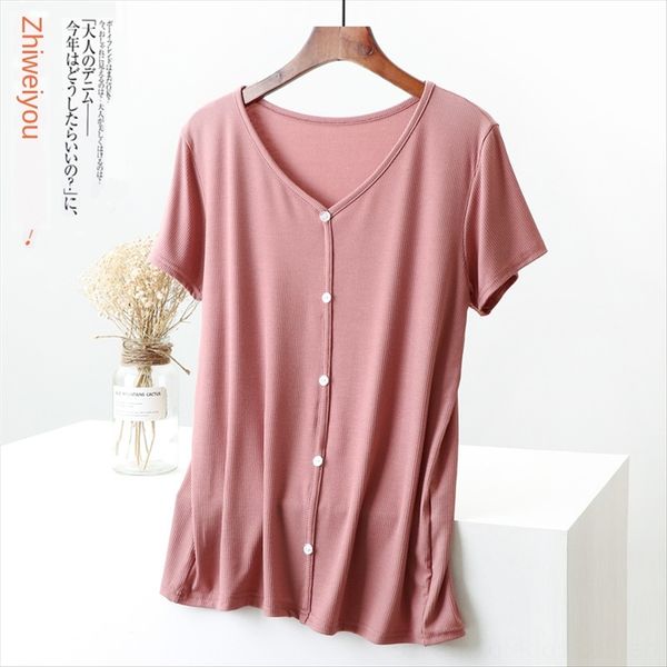 

outside modal v-neck t- female t- shirt summer 2020 inner base thin all-match large size simple base shirt, White