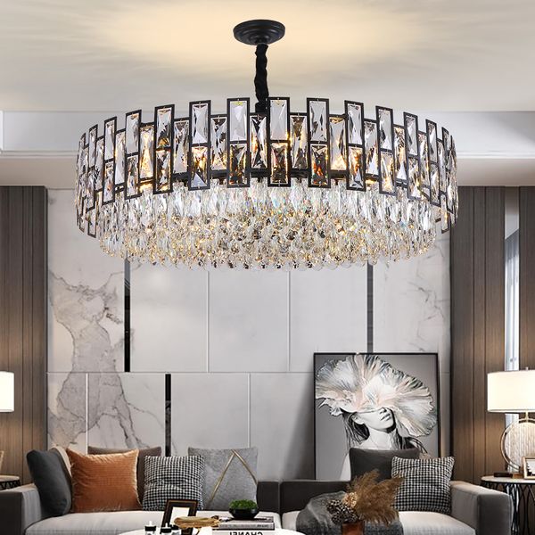 

modern crystal chandelier lighting black round lustre design led chandeliers for living room kitchen bedroom lamps