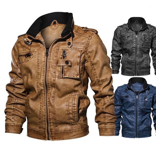 

color new winter leather jacket mens coats fur inside men motorcycle jacket thick warm pu leather outwear leather jacket denim, Black