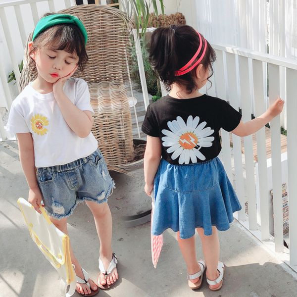 

детская дизайнерская одежда девушки 2020 с коротким рукавом цветок футболка детская одежда иностранный стиль baby top fashion, Blue