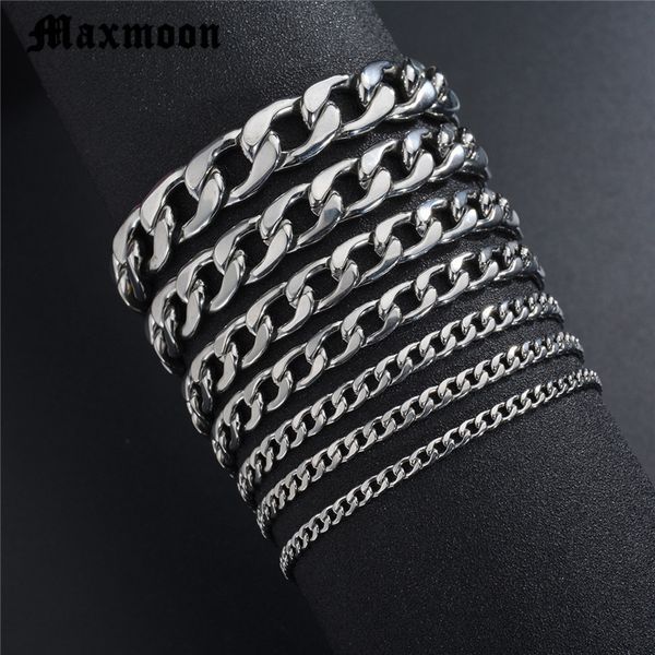 

mens bracelet chain polished stainless steel silver color chains bracelet for men cuban link 3/5/7/9/11mm, Golden;silver