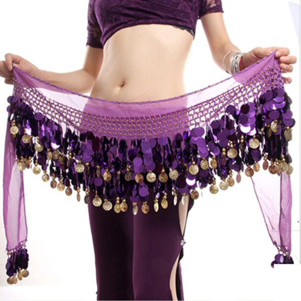 

women gold metal coins waist chain belly dance hip scarf belt scarf skirt, Black;red