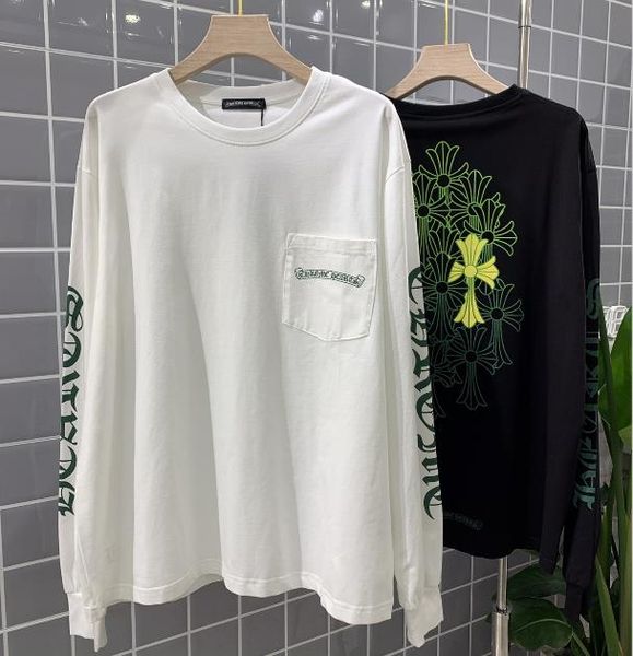 

2019 latest chchrome hearts gradient green cross group letter t-shirt women's ch luxury flower arm long sleeve t-shirt, White