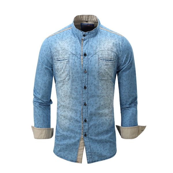 

men's dress shirts spring casual denim classic vintage blue jeans shirt slim fit long sleeve pockets camisas chemise vestidos, White;black
