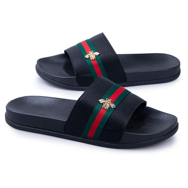 

BEST High Quality Designer striped sandals Men Summer Rubber Sandals Beach Slide Fashion Scuffs Slippers Indoor Shoes Size EUR 37~45