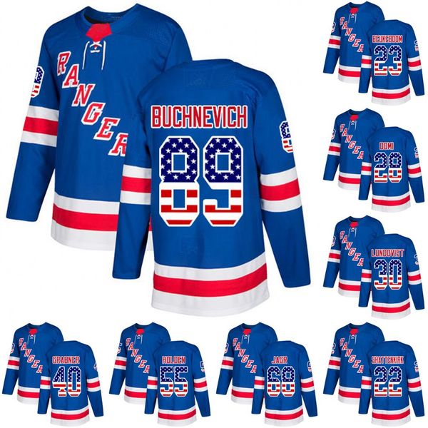 

New York Rangers Leafs USA Flag Jersey 89 Pavel Buchnevich 93 Mika Zibanejad 77 Tony DeAngelo 30 Henrik Lundqvist Hockey Jerseys