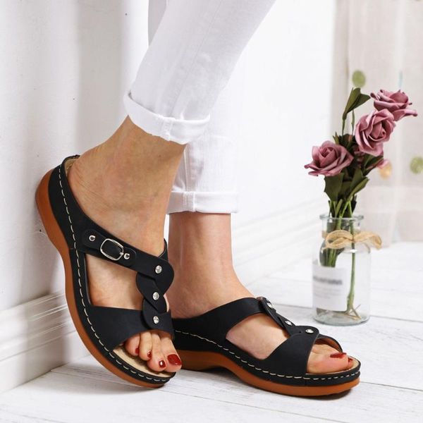 

casual flat roman sandals slip on stylish shoes women summer hollow shoe open toe solid leisure sandals for female 2020 sandal, Black