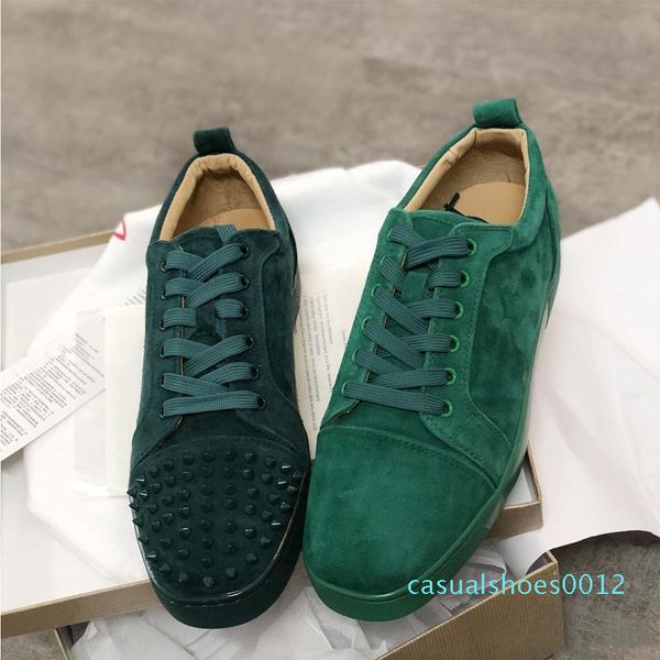 

2019 designer sneakers red bottom spikes flat velours suede sneakers iron grey men trainers 100% real leather party shoes us 5-12.5 12c, Black