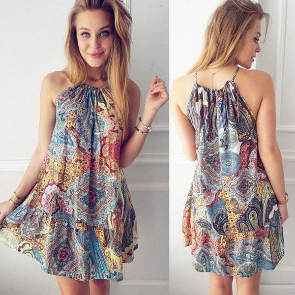 

women summer floral vest sleeveless beach casual loose halter tanks, White