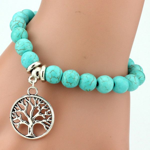 

vintage boho charm bracelets bangles strand women natural stone tree of life elephant owl pendant bead bracelet men jewelry, Black