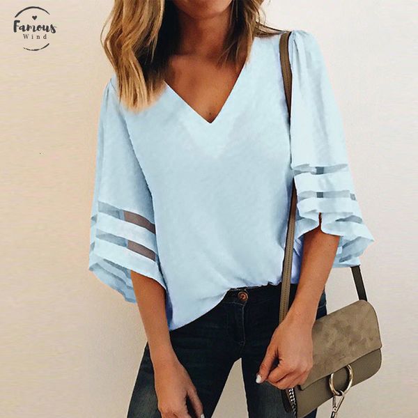 

sexy summer v шею сетка шить блузки элегантные женщины шифоновая рубашка flare рукавом элегантные шифоновые офисные женские 2xl blusa топы, White