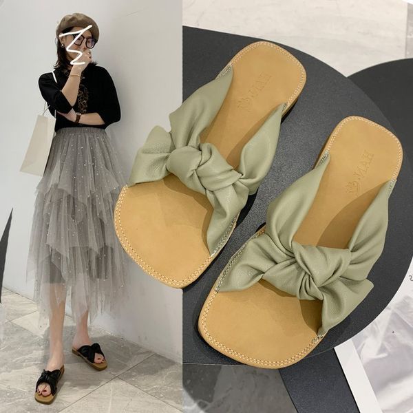 

ms. sandals and slippers female summer 2020 new cute red ins-music of the tide bow wild slippers, Black