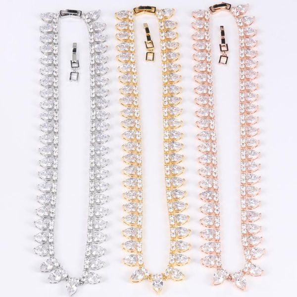 

2020 new trendy jewelry sparkling 6x8mm teardrop cubic zirconia cz crystal 16 inch tennis collar necklace, Golden;silver