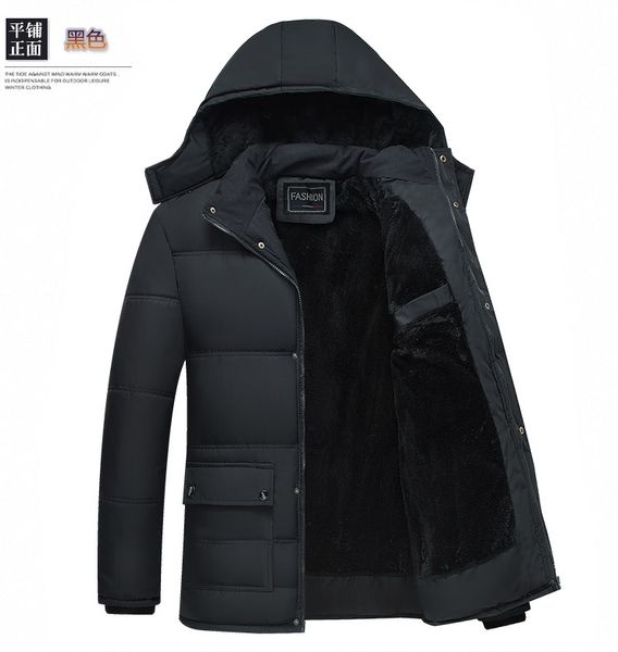 

2019 new winter coat new winter middle-aged men's cotton clothing plus velvet padded jacket wool-lined cotton coat male, Black