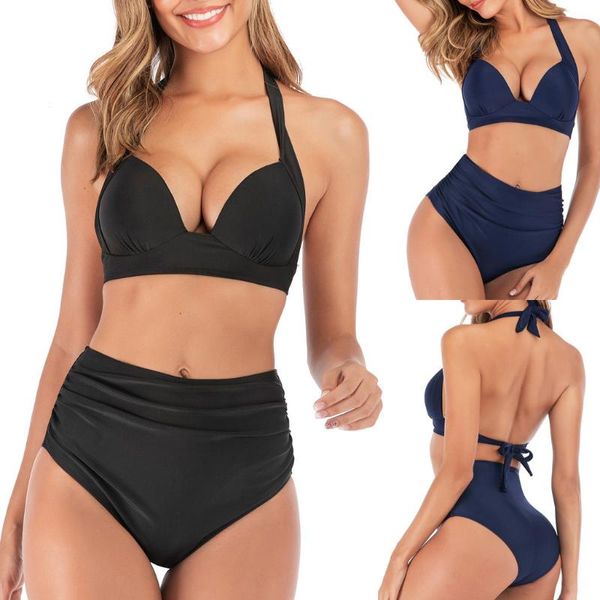 

women two pieces bathing suits summer beach female beachwear swimming ruffled with high waisted bottom bikini set surfing t, White;black