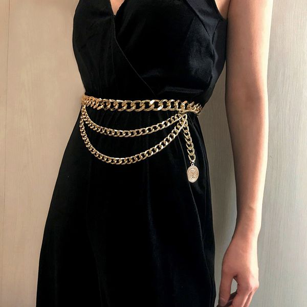 

vintage layered girls body chain classic ladies gold chain belt women chain-link waist plate pendant hip chain belt, Black;brown