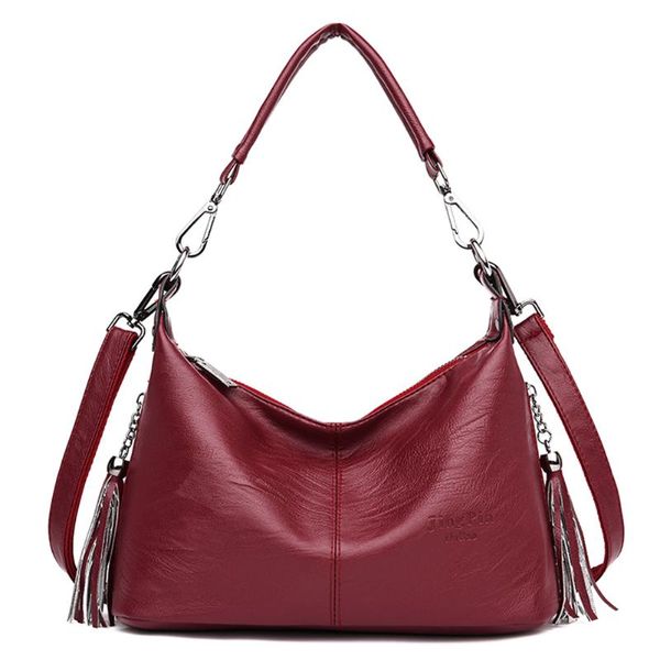 

women pu leather tote bags ladies shoulder crossbody solid tassels elegant handbags multicolor large-capacity shopping bag