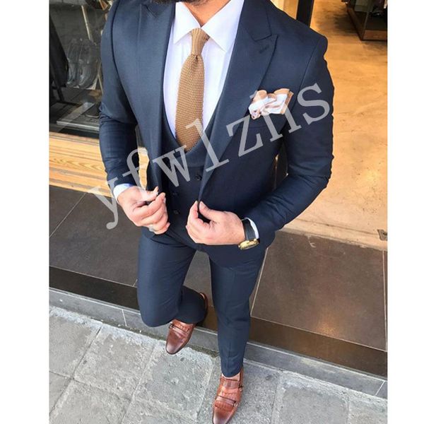 

classic one button handsome groomsmen peak lapel groom tuxedos men suits wedding/prom man blazer ( jacket+pants+vest+tie) w18, Black;gray