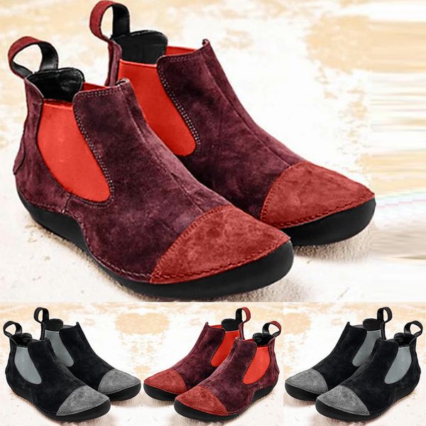

womens suede flats autumn winter shoes woman comfortable round toe slip-on low-heeled casual patchwork shoe ankle booties, Black